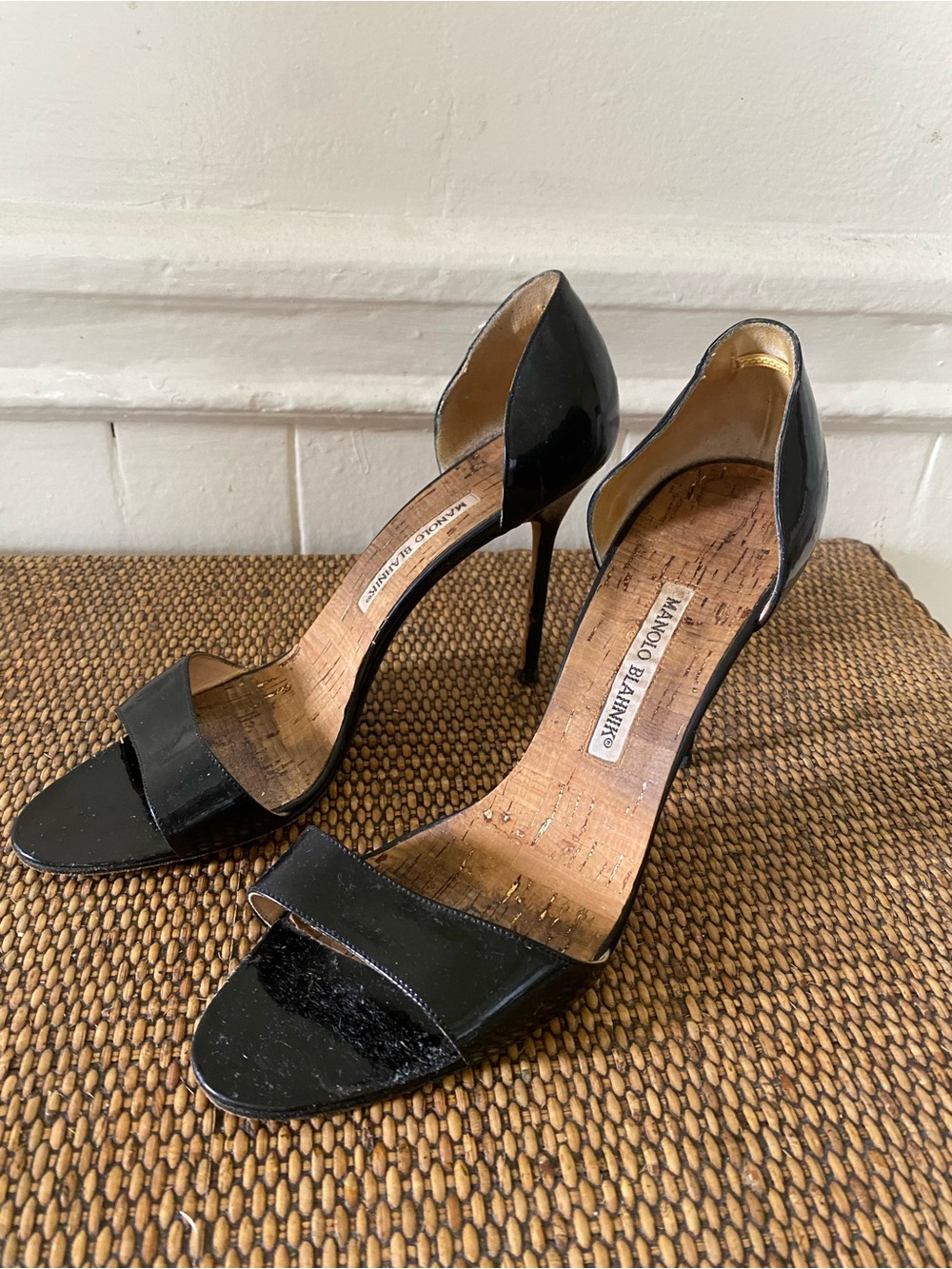 Manolo Blahnik Black Patent Leather D'Orsay Stiletto Heels
